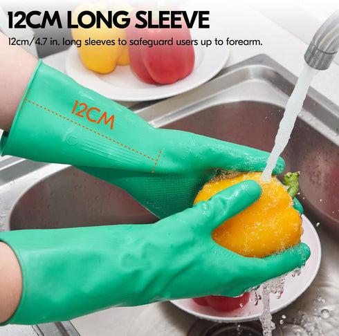 Vgo... 1-Pair Reusable Household Gloves, Rubber Dishwashing gloves, Extra Thickness, Long Sleeves, Kitchen Cleaning, Working, Painting, Gardening,...