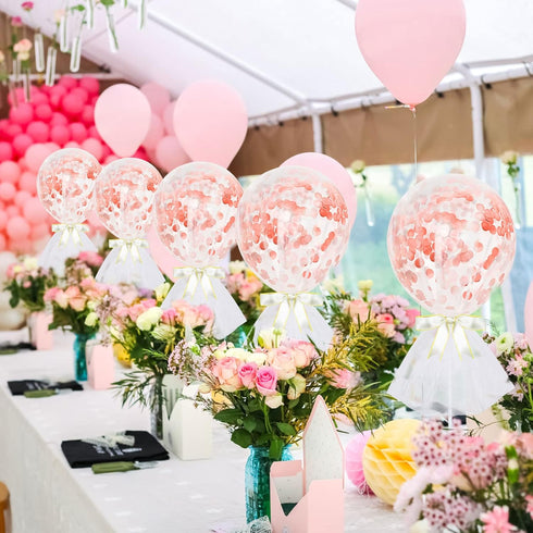 6 Pack Tutu Tulle Balloon Centerpieces Set with Rose Gold Confetti Balloons for Women Girl Birthday Wedding Engagement Bridal Shower Bachelorette ...