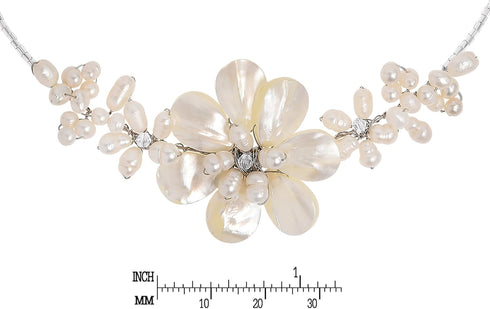 AeraVida Gradual Flower Cultured Freshwater Pearls and Mother of Pearl Cluster Choker Wrap Handmade Necklace...