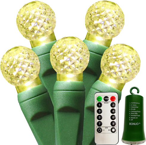 Battery Operated Christmas Lights, 16FT 50 LED G12 String Light with Remote Timer 8 Modes for Indoor Outdoor Holiday Wreath Xmas Tree Décor, Warm ...