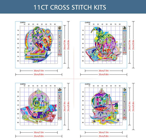 ZuoAnLF 4 Packs Stamped Cross Stitch Kits for Adults,Stamped Cross-Stitch Needlepoint Counted Kits Beginners,Embroidery Kit Arts and Crafts for Ho...