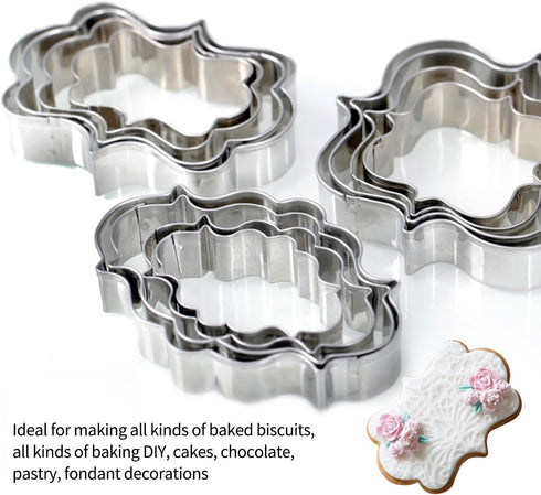 Plaque Frame Cookie Cutter 4Pcs/Set, Stainless Steel Pastry Biscuit Cookie Cutter Set Fondant Pancake Cutters Mold (Style 2)...