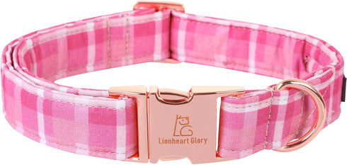 Lionheart glory Valentine's Day Collar, Pink Plaid Dog Collar for Medium Cute Dog Collars Spring Female Pet Gift Adjustable Heavy-Duty Dog Collar ...