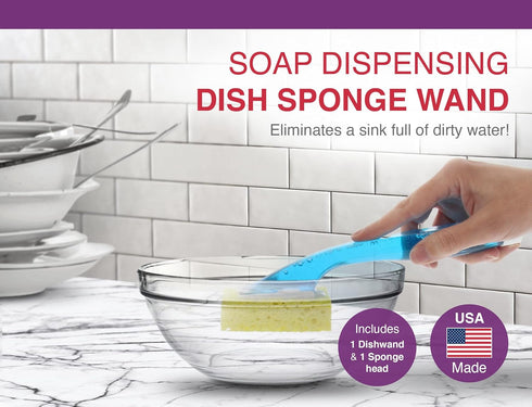 Arrow Home Products Dish Sponge with Soap Dispenser Handle - Fillable Dish Wand for Quick, Convenient Cleaning - Made in the USA - Easy to Refill,...