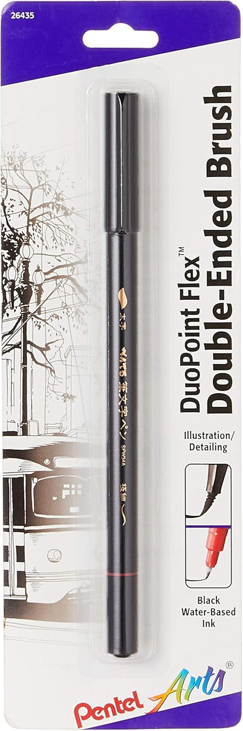 Pentel Arts Duo Point Flex Double Ended Brush, Black Ink, 1-Pack Carded (SFW34BPA)...