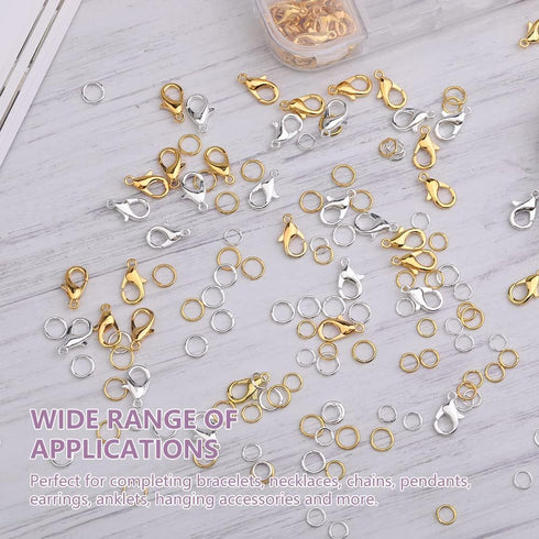 880pcs Open Jump Rings with Lobster Clasps and Tweezers, 4 Sizes Jump Rings Jewelry Findings Kit for Jewelry Repair Keychains and Necklace Making ...
