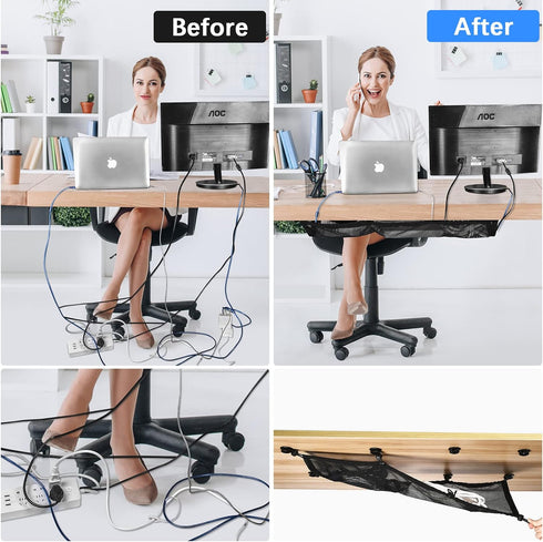 Cable Management Net Under Desk Kit, ZZM Privacy Mesh Cable Manager Flexible Under Desk Wire Net Large Capacity Cord Organizer Net for Office,Stan...