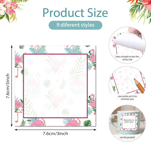 9 Pieces Summer Flamingos Sticky Notes 3x3 Inch Adhesive Summer Flamingos Memo Notes Self-Stick Note Pads for School Office Home Supplies Students...