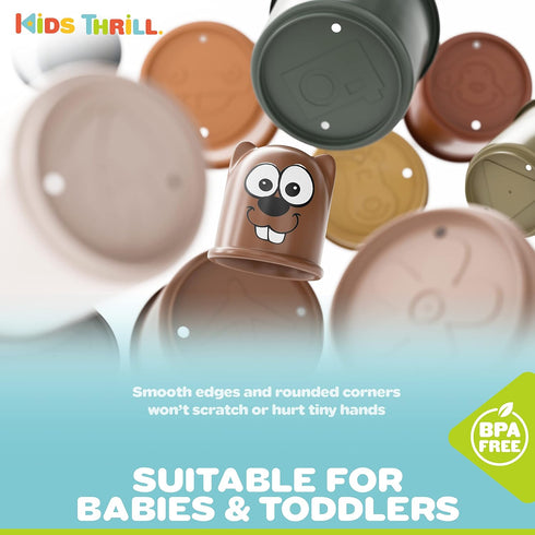 Kidsthrill Set Brown-theme Modern Design 11 Stacking Cups Baby Toys for Boys & Girls, Drain Holes for Baby Bath Toys Pool Toys and for Beach Sand ...