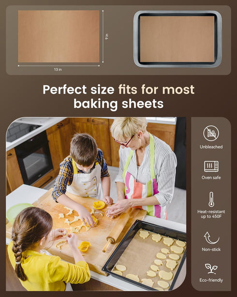 Parchment Paper Sheets, 9x13 In Non-Stick Precut Baking Parchment for Baking, Grilling, Air Fryer, Steaming, and More (Unbleached) - Quarter Sheet...