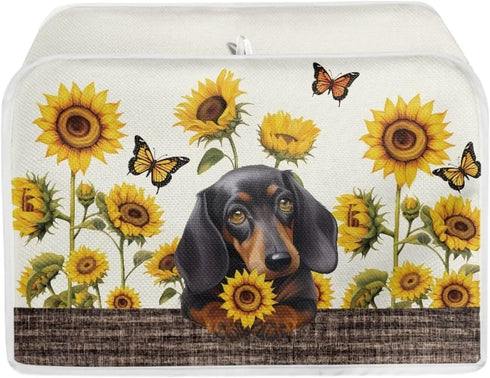 Sunflower Butterfly Printed 2 Slice Kitchen Machine Covers, Dachshund Print Dustproof Toaster Cover Fits Most Standard Toaster, Small Kitchen Appl...