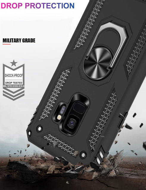IKAZZ for Galaxy S9 Case,Military Grade Shockproof Heavy Duty Protective Phone Cover Pass 16ft Drop Test with Magnetic Kickstand Black...