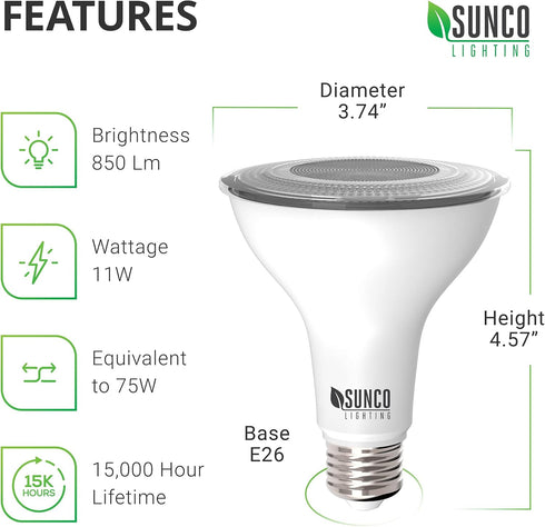 Sunco Lighting - 2 Pack Dusk to Dawn Light Bulbs Flood Light Outdoor PAR30 LED Photocell Sensor 11W=75W, 5000K Daylight, 850 LM, IP65 Waterproof, ...