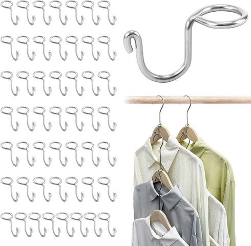 Metal Clothes Hanger Connector Hooks, 50PCS Hanger Extender Hooks, Clothes Hanger Organizer Mini Space Saver Hangers Stainless Steel Hooks for Han...