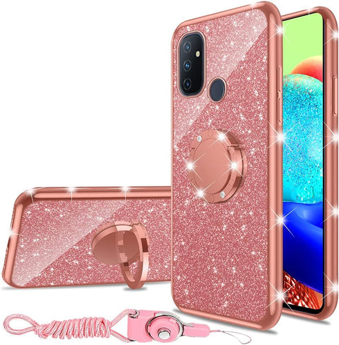 nancheng for OnePlus Nord N100 Phone Case Cute Girls Women Glitter Luxury Soft TPU Cover with Ring Stand Strap Lanyard Shockproof Protection Case ...
