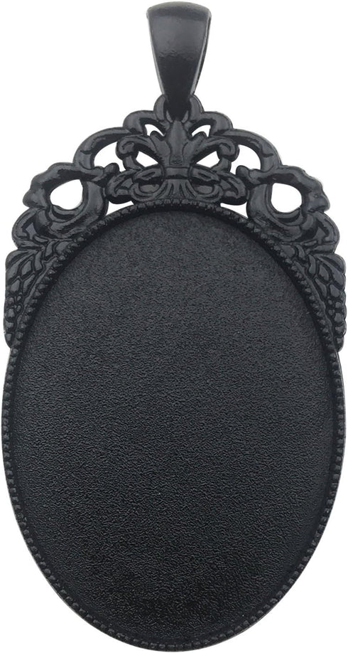 10pcs 30x40mm Black Oval Blank Bezel Pendant Trays Base Cabochon Settings Trays Pendant Blanks (M117)...