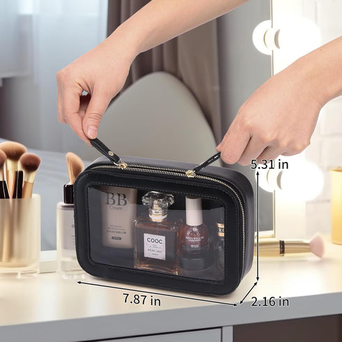 Clear Makeup Bag for Women Transparent Cosmetic Bag Case Clear Accessories Bag Portable Makeup Bag for Car (A/Black, M)...