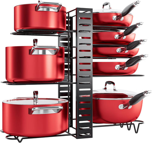 MUDEELA Pots and Pans Organizer Rack under Cabinet, 8-Tier Kitchen Organizers and Storage Pot Racks, Adjustable Pot Organizers inside Cabinet with...