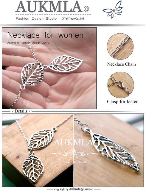 Aukmla Boho Leaf Necklace Silver Pendant Necklaces Chain Jewelry for Women...