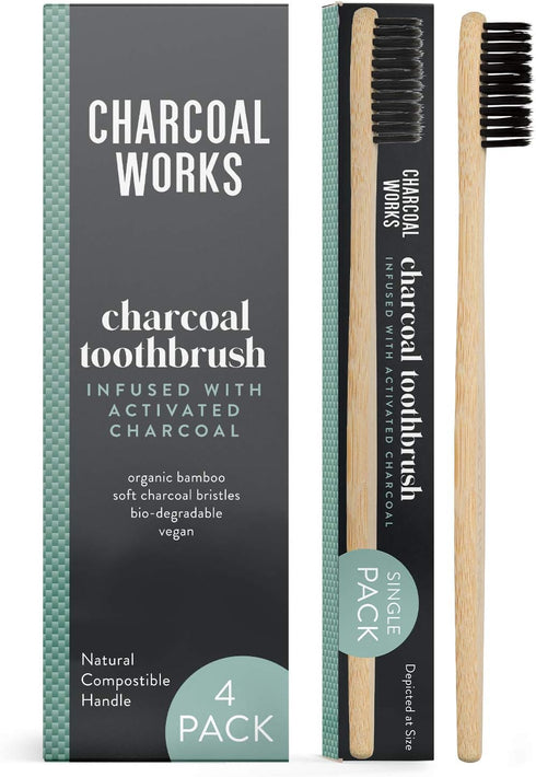 Adult Charcoal Infused Bamboo Toothbrush (Pack of 4)...