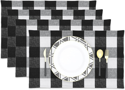 Black & White 2 Side Cotton Buffalo Check Placemats Set of 4 Heat Resistant Dining Table Place Mats for Kitchen Table, 12 x 18 inches...