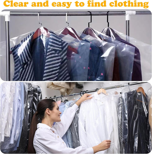 10Pcs (24 x 36 In) Clear Plastic Clothes Covers, Dry Cleaners Bags Hanging Dust-proof Clothing Protector Covers Garment Bags for Home Storage Clot...