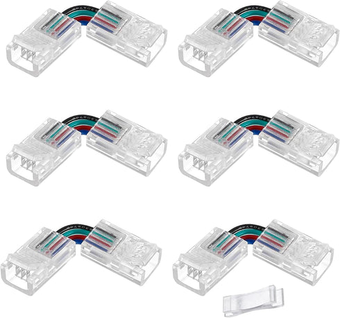 90 Degree Angle 4 Pin Track Lighting Connectors 10Mm Wide Unwired Gapless Solderless Transparent Extension Wire L Shape Led Corner Connectors(6Pcs...