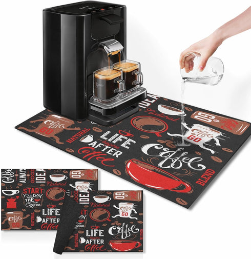 Coffee Mat for Countertops, Funny Abstract Cartoon Red Dish Drying Mat 2 Pcs for Kitchen Coffee Bar Accessories, Coffee Maker Espresso Machine Dis...