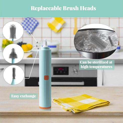 Electric Cleaning Brush with USB Rechargeable Electric Bottle Brush Cleaner and 3 Replaceable Silicone Bottle Brushes and Straw Cleaner Brush,Perf...