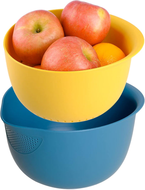 BLUE GINKGO Rice Strainer and Kitchen Colander Set - Strain Rice, Quinoa and Small Grains - Soak, Wash and Drain Vegetables and Fruit - (4 Quart B...