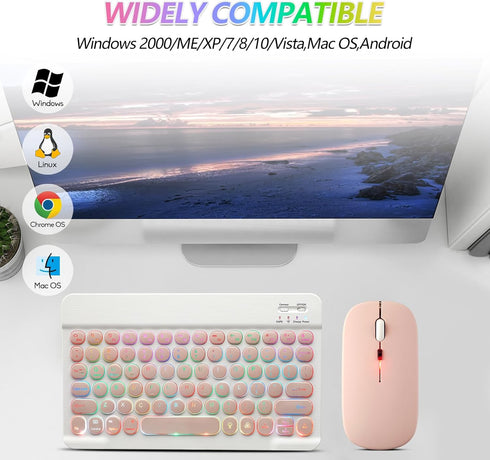 Bluetooth Keyboard and Mouse Combo for iPad - Rechargeable Wireless Keyboard & Mouse with 7-Color Backlit Compatible with iPad 9th/8th Gen, iPad P...