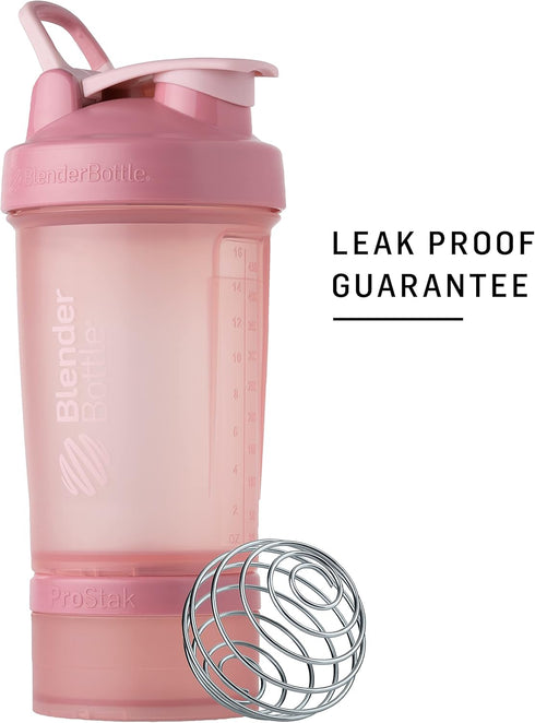 BlenderBottle Shaker Bottle with Pill Organizer and Storage for Protein Powder, ProStak System, 22 Ounce, Midnight Black...