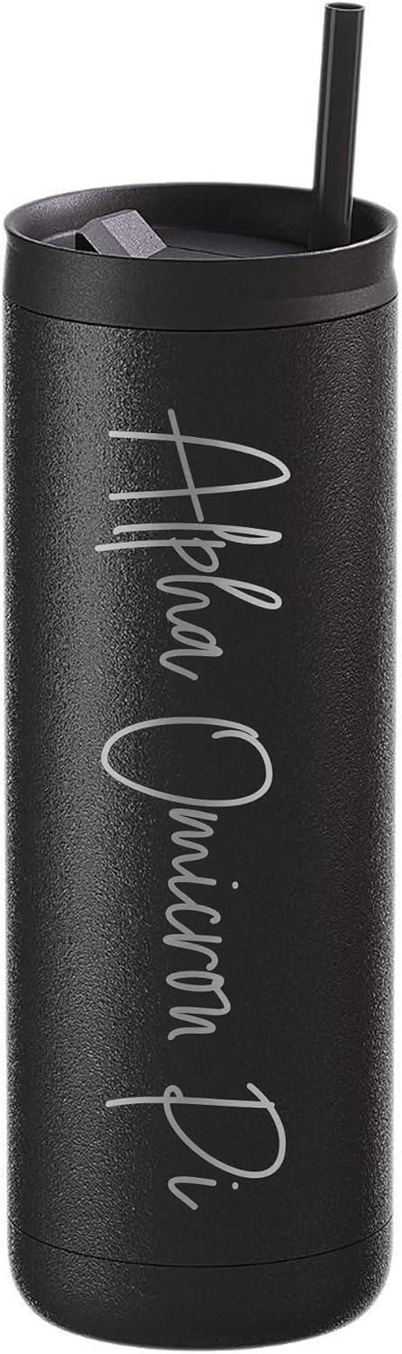 Alpha Omicron Pi 20oz Skinny Tumbler with Straw (Black)...