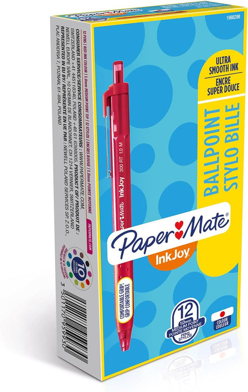 PaperMate InkJoy 300 RT Retractable Ball Pen with 1.0 mm Medium Tip - Red, Box of 12...