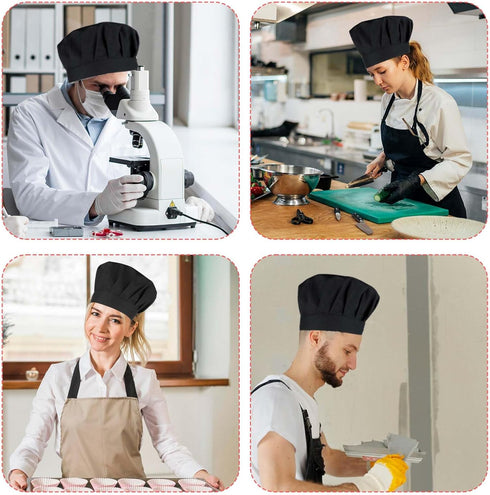 3 Pack Black Chef Hats Caps Hibachi Hats Adult Baker Chef Works Hats Womens, Chef Cap Reusable Cooking Hat for Men, Adjustable Washable Pizza Hat,...