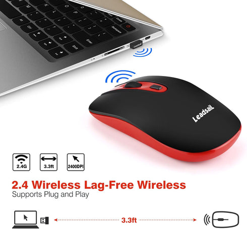 Leadsail Rechargeable Wireless Slim Cordless Mouse, 2.4G Portable Less Noise Optical Mouse with 5 Adjustable DPI Levels for Laptop, Desktop, MacBo...