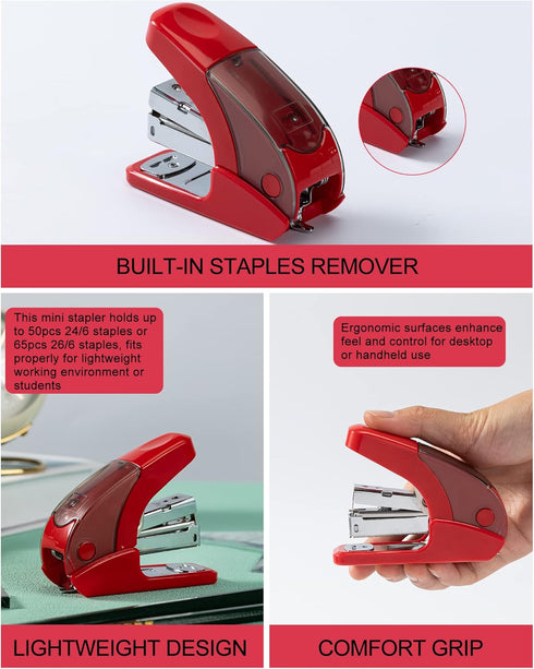 Effortless Mini Stapler Set, 20 Sheet Capacity, Integrated Remover & Staple Storage, Holds 1/4" Staples, includes 1000 Staples, Lightweight, Offic...