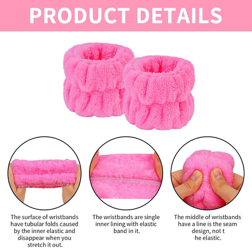 2Pcs Hot Pink Spa Headbands for Washing Face 4Pcs Wrist Washbands, Adjustable Skincare Headbands Make Up Headbands Face Wash Headbands...