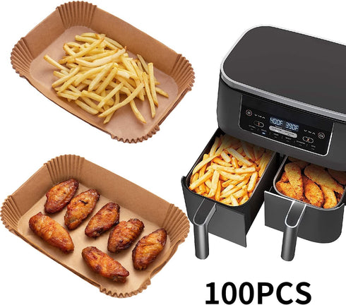 Air Fryer Disposable Paper Liner, 100PCS Food Grade Parchment Liners for Ninja DZ201,Ninja Foodi Dual Air Fryer Accessories Baking Paper (9 * 6, N...