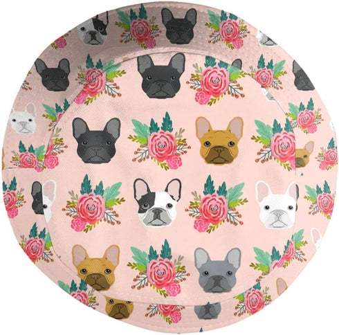 French Bulldog Dog Floral Pitbull Bucket Hat Sun Beach Packable Fisherman Cap for Women Men Summer Outdoor Hiking...