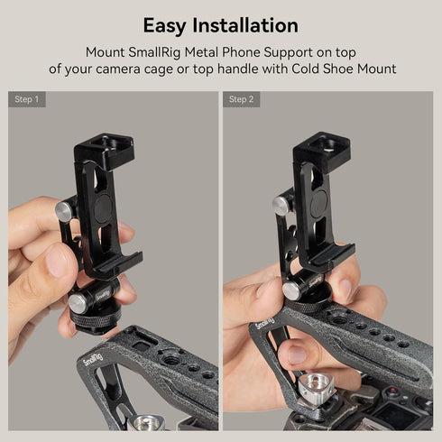 SMALLRIG Metal Phone Support with Cold Shoe Mount, Universal Cell Phone Mount Adapter Support Free Adjustment Joints, Phone Tripod Mount for iPhon...
