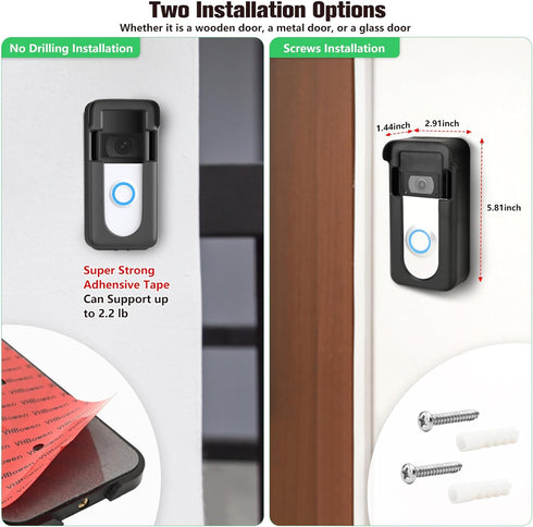 Upgrade Adhesive Doorbell Mount Compatible with Video Doorbell 1/2/3/3 Plus/4/(2020 Release)/(2023 Release), No-Drill Door Mount Cover Holder Acce...