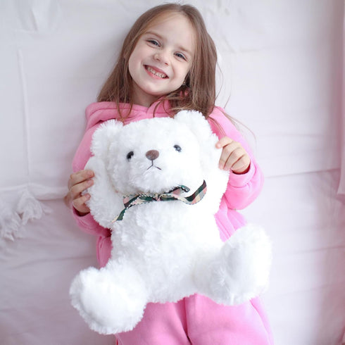 Fluffy White Teddy Bear Stuffed Animals Plush Toys with lattice Tie for Kids Babies Birthday Bedtime, 12 inches...