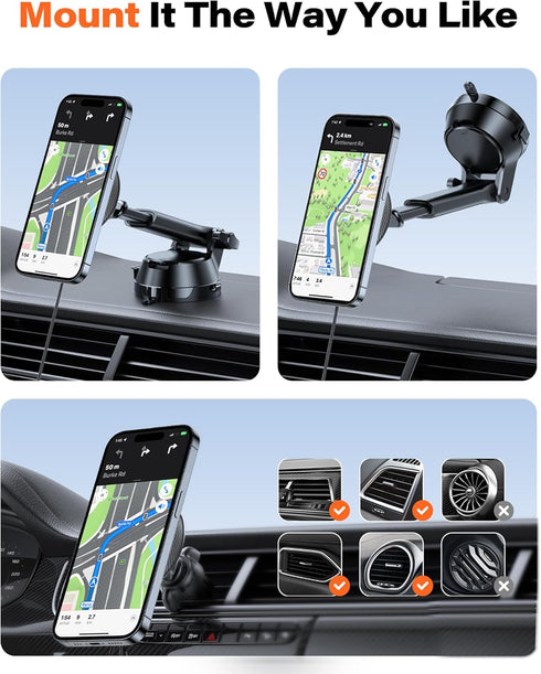 APPS2Car for MagSafe Car Charger Mount, 15W Wireless Car Charger Magnetic Car Phone Holder Mount Charger Dashboard Windshield Vent for iPhone 15/1...