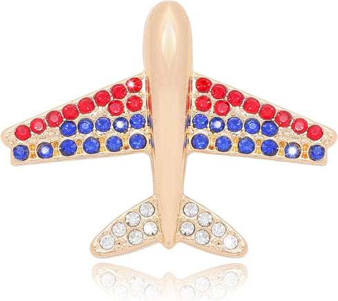 Rhinestone Creative Brooch Airplane Shape Brooches Elegant American Flag Pin Brooch for Women Gift...