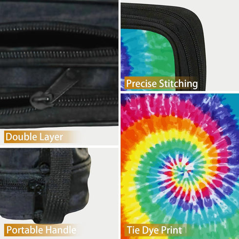 Double Layer Pencil Case with Handle Large Pencil Bag Cute Print Pencil Pouch for Boys Girls (Rainbow)...