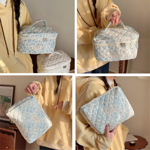 3 Pcs Cotton Quilted Makeup Bag Set,Floral Makeup Bag,Cute Makeup Bag,Travel Makeup Bag,Large Toiletry Cosmetic Bag Makeup Bag Organizer for Women...