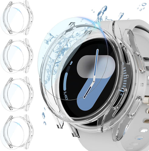 (4+4 Pack) Screen Protector Case for Samsung Galaxy Watch 7 44mm, Hard PC Bumper & HD Anti-Fog Tempered Glass Protective Film Face Cover for Galax...
