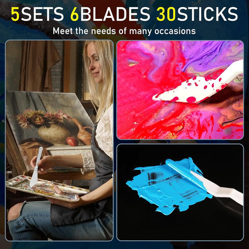 30Pcs Plastic Spatula Palette Knives, Palette Knife Set Thin and Flexible Art Knife Tools Pallet Knife for Acrylic Paint Painting Knife Mixing,Spr...