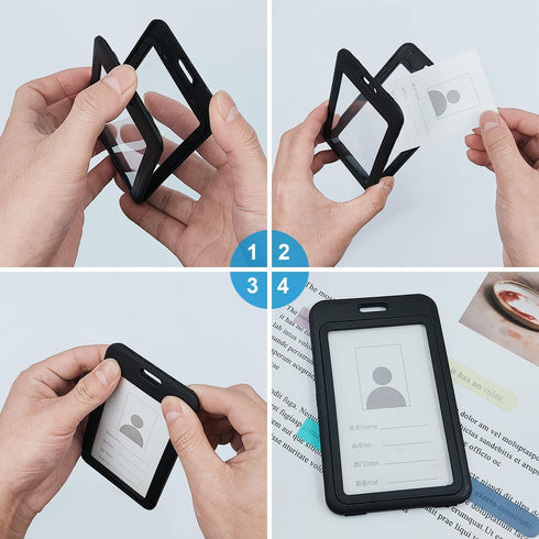 DaKuan 6 PCS ID Badge Holder, Double-Sided Transparent Vertical & Horizontal ID Card Holders, Hard Black Plastic Case Waterproof Card Holder for O...